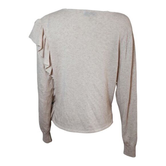 John + Jenn Sweater Womens Size M Medium Ruffle Side Neutral Pullover Wool Blend - Picture 3 of 6